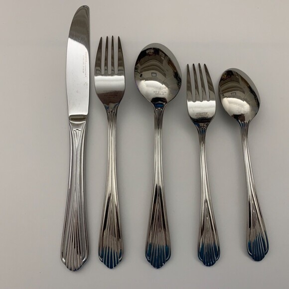 Hampton Silversmiths 235 Stainless Steel Forks Spoons Knife 18/10 Ribbed 5 Pcs - Picture 5 of 6